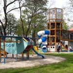 Szolnok sights themed outdoor playground:airplane, water tower and castle