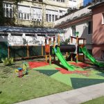 Playground complex, spring rider, pour-in-place rubber playground surfacing